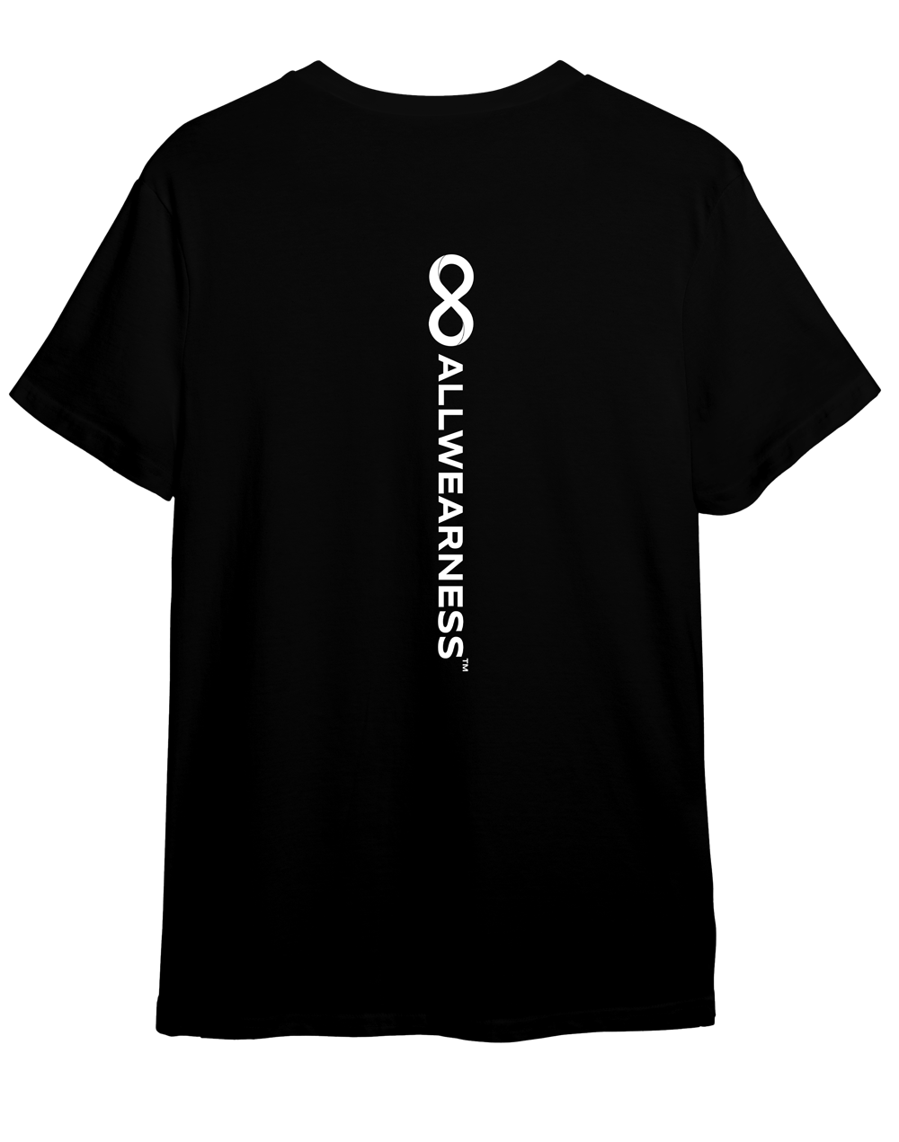 White Logo Spine Allwearness Black Short-Sleeve Tee | Back